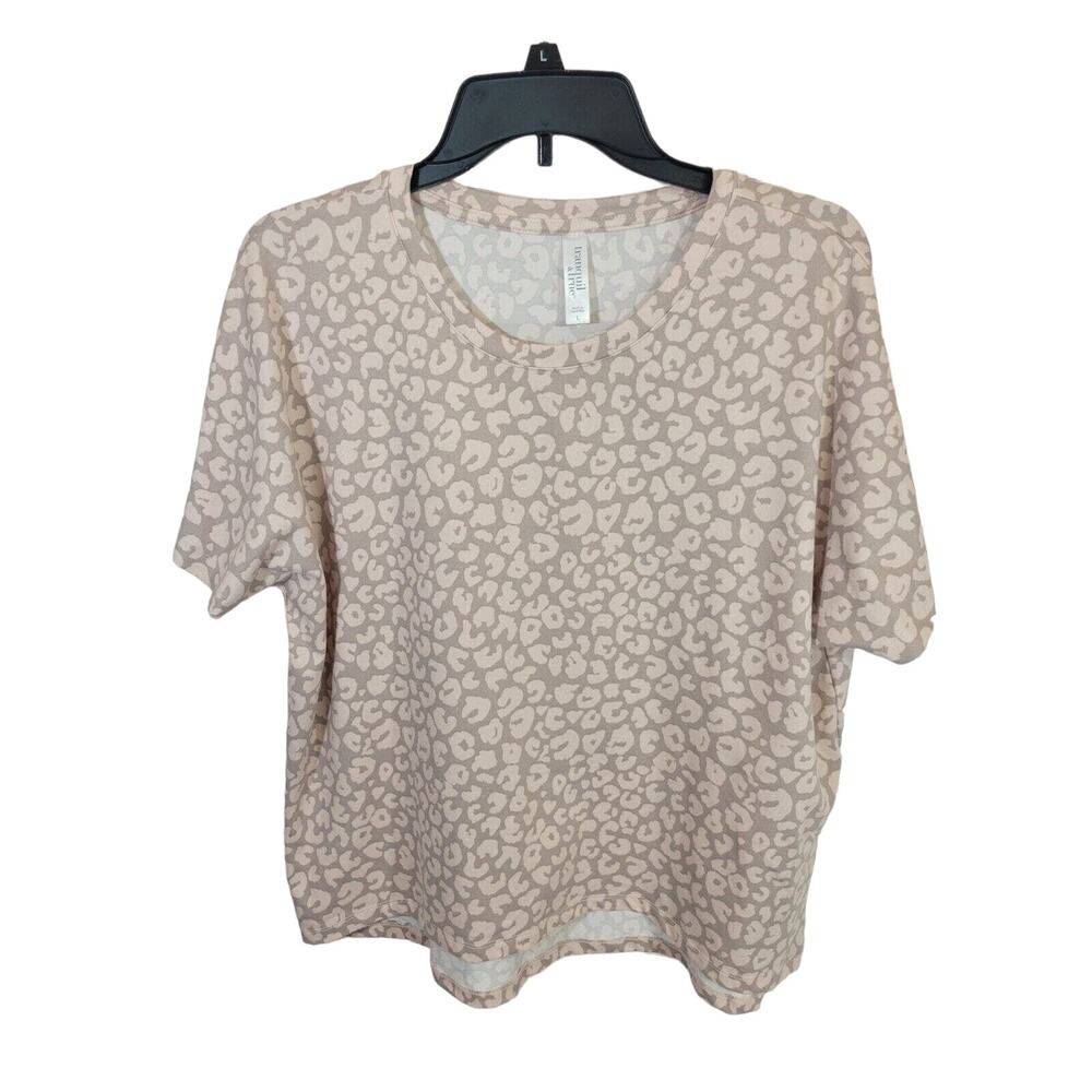 Tranquil & True Pink Animal Print Round Neck Short Sleeve Top Women's Size Large